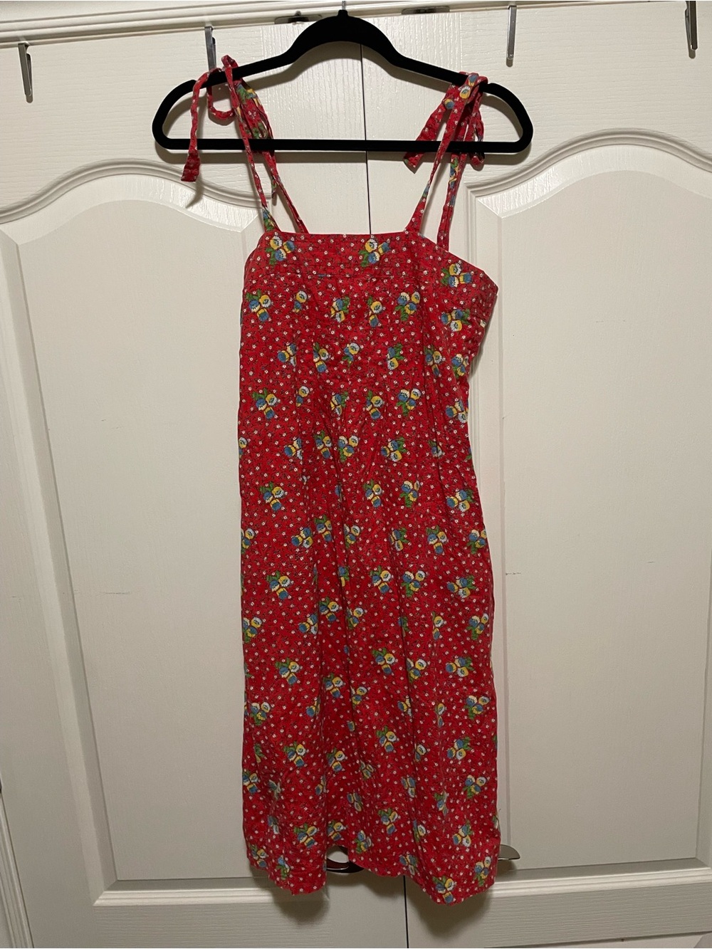 Vintage Handmade Red Floral Tie-Shoulder Sundress